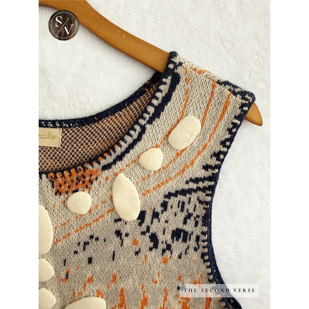 Celia Prado Sleeveless Knit Short Dress Abstract Boho Embellished Size S - Picture 2 of 9